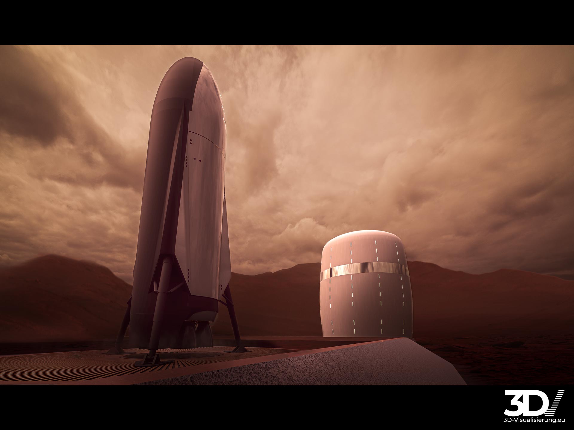 Architekturvisualisierung eines Habitats auf dem Mars 2030